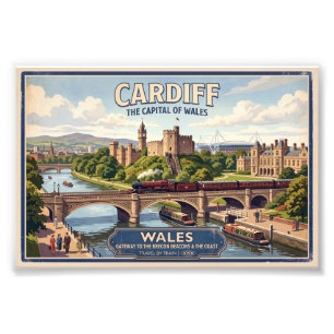 Cardiff, Wales Vintage-Reiseplakat Fotodruck