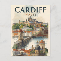 Cardiff Wales Vintage Retro Reise 