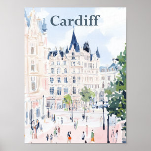 Cardiff Wales Wasserfarbenmalerei Reisen Poster