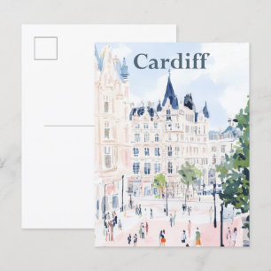 Cardiff Wales Wasserfarbenmalerei Reisen Postkarte