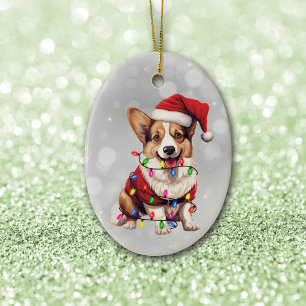 Cardigan Corgi Dog in Weihnachtslicht ummantelt Keramik Ornament