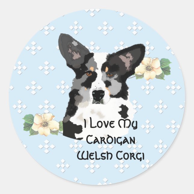 Cardigan Welsh Corgi, blau mit weißer Diamanten Runder Aufkleber (Vorderseite)