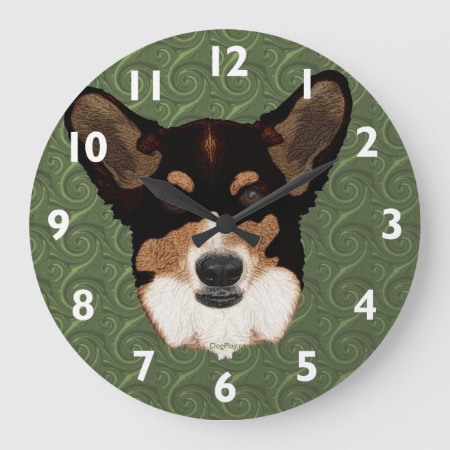 Cardigan Welsh Corgi Clock Große Wanduhr (Vorderseite)