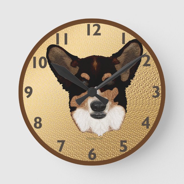 Cardigan Welsh Corgi Clock Runde Wanduhr (Vorderseite)