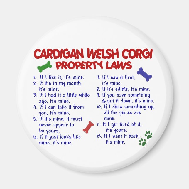 CARDIGAN WELSH CORGI Eigentumsgesetze 2 Magnet (Vorne)