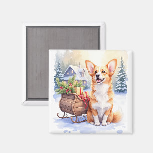 Cardigan Welsh Corgi Festive Schlitten Weihnachtsk Magnet