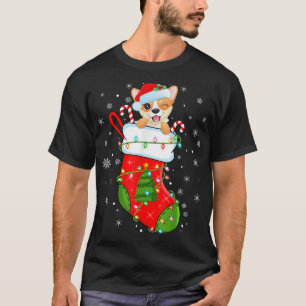 Cardigan Welsh Corgi Hund in Weihnachtssocken Sant T-Shirt
