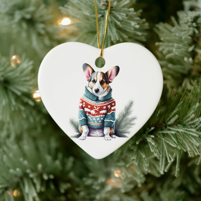 Cardigan Welsh Corgi im Weihnachtsspass Keramik Ornament (Baum)