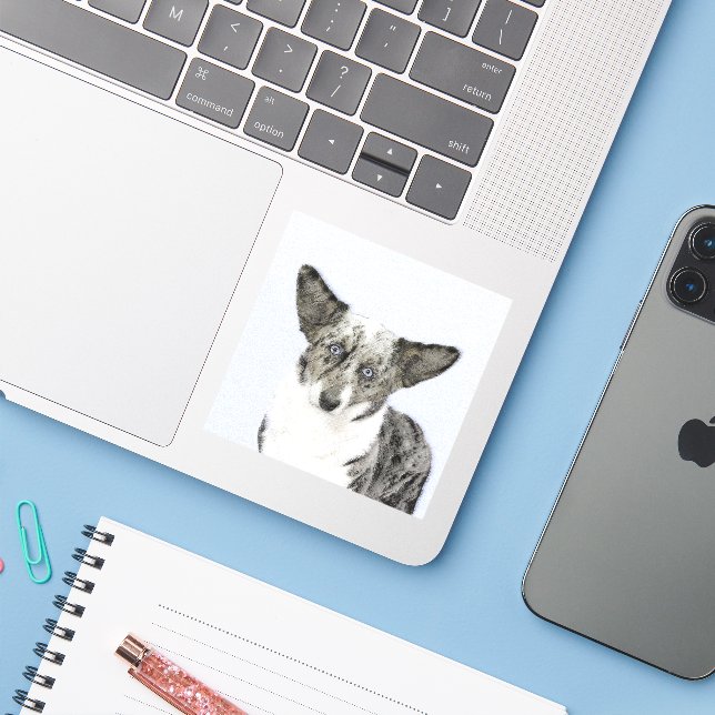 Cardigan Welsh Corgi Painting - Original Dog Art Aufkleber (Laptop mit iPhone)