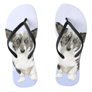 Cardigan Welsh Corgi Painting - Original Dog Art Flip Flops