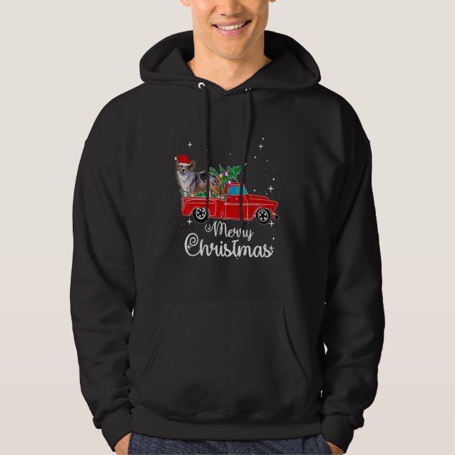 Cardigan Welsh Corgi Ride Red Truck Weihnachten Hoodie (Vorderseite)