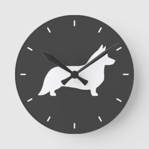 Cardigan Welsh Corgi Silhouette Runde Wanduhr