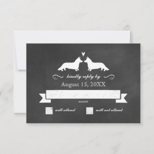 Cardigan Welsh Corgi Silhouetten Wedding RSVP Karte
