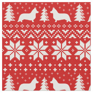 Cardigan Welsh Corgi Silhouetten Weihnachtsfeierta Stoff