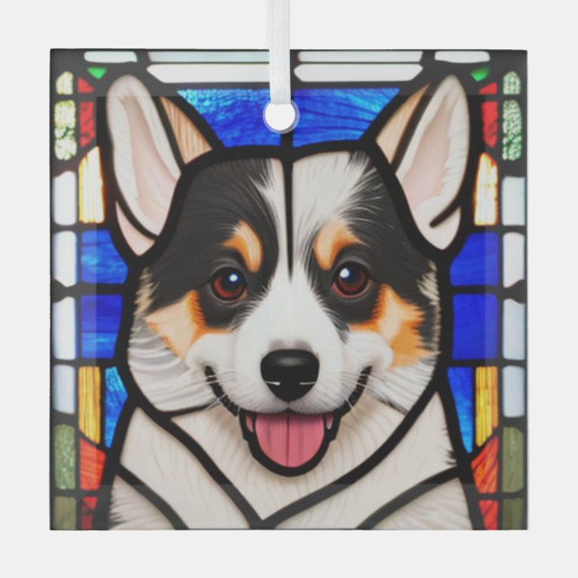Cardigan Welsh Corgi "Stains Glass" Ornament Aus Glas (Vorderseite)