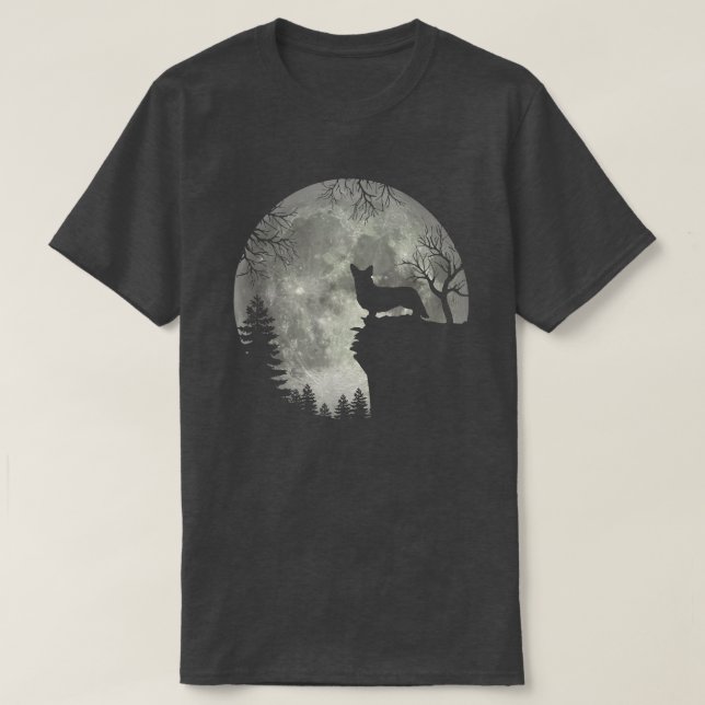 Cardigan Welsh Corgi und Moon Halloween T-Shirt (Design vorne)
