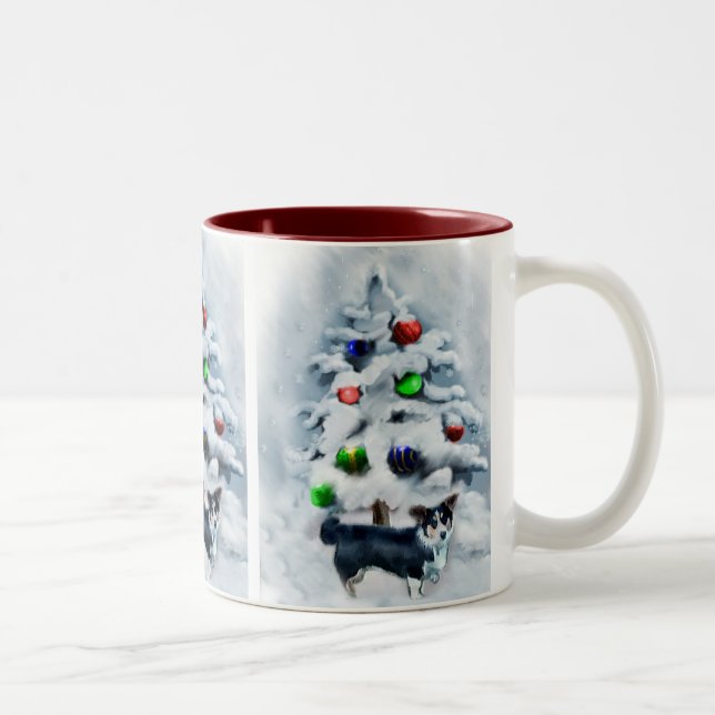 Cardigan Welsh Corgi Weihnachten Zweifarbige Tasse (Rechts)