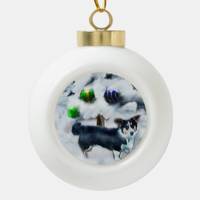 Cardigan Welsh Corgi Weihnachtsgeschenke Keramik Kugel-Ornament (Vorderseite)
