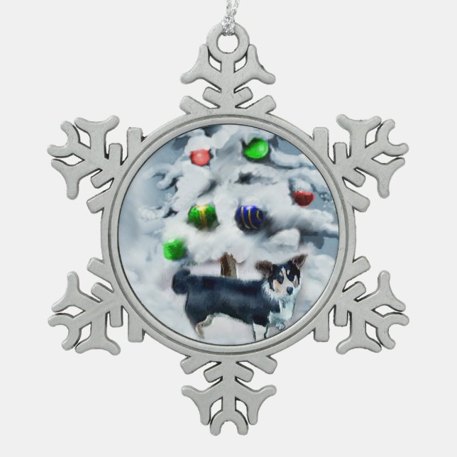 Cardigan Welsh Corgi Weihnachtsgeschenke Schneeflocken Zinn-Ornament (Vorderseite)