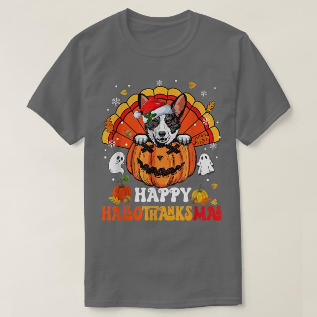 Cardigan Welsh Corgis Dog Happy Hallothanksmas Hal T-Shirt (Design vorne)