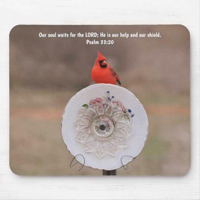 Cardinal Bird and Plate Flower Faith Bible Verse Mousepad (Vorne)