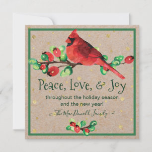 Cardinal Bird & Berries Winter Holiday Flat Card Feiertagskarte