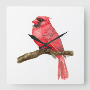 Cardinal bird watercolor quadratische wanduhr