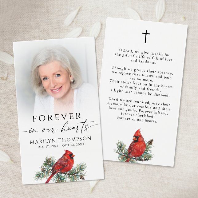 Cardinal Funeral Memorial Photo Cross Prayer Card (Von Creator hochgeladen)