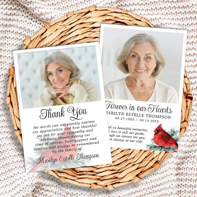 Cardinal Funeral Thank You 2 Photos Memorial Dankeskarte (Von Creator hochgeladen)
