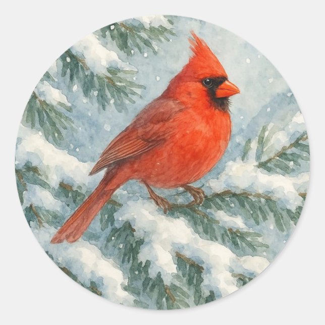 Cardinal in the Snow Winter Round Sticker (Vorderseite)