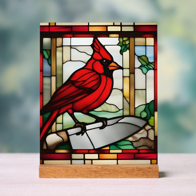 Cardinal of Protection Stained Glass Inspired Acrylschild (Neutral)
