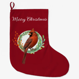Cardinal On A Wreath Christmas Stocking Großer Weihnachtsstrumpf