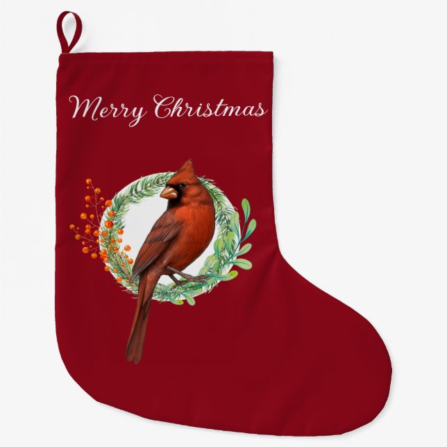 Cardinal On A Wreath Christmas Stocking Großer Weihnachtsstrumpf (Vorderseite)