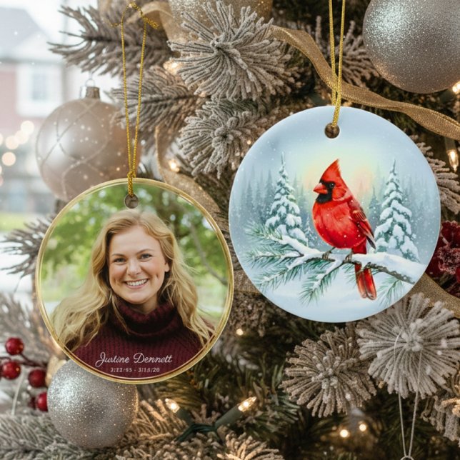 Cardinal Photo Memorial Custom Christmas in Heaven Keramik Ornament (Cardinal Christmas Ornament, Personalized Picture Gift)