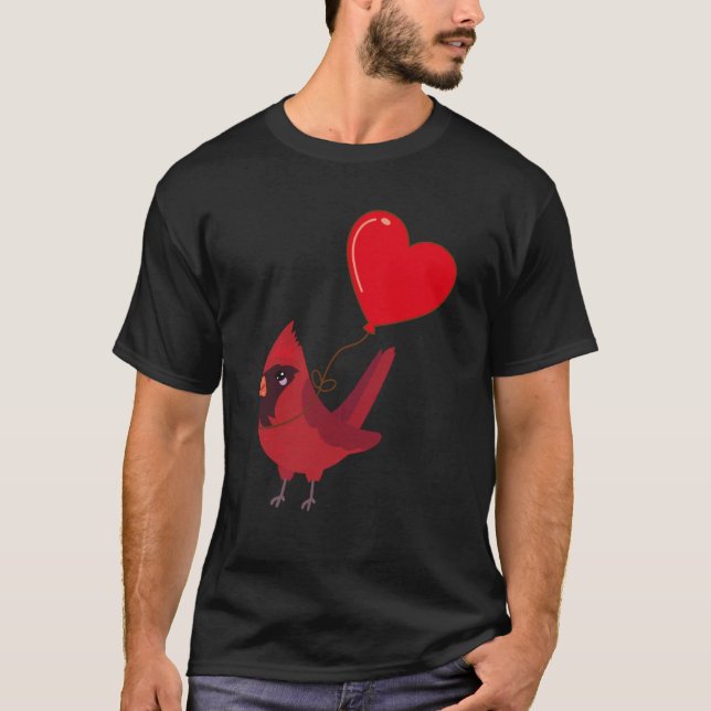 Cardinal With Heart Balloon Valentines Day Love Bo T-Shirt (Vorderseite)