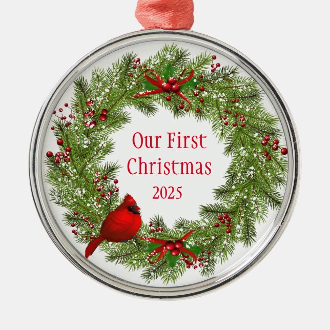 Cardinal Wreath      Ornament Aus Metall (Vorne)