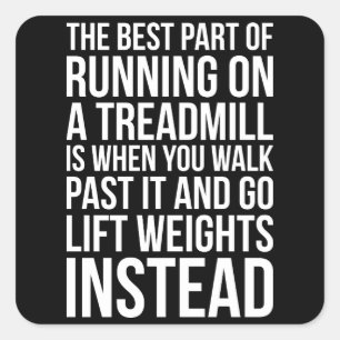 Cardio, Treadmill Running vs Lifting - Funny Gym Quadratischer Aufkleber