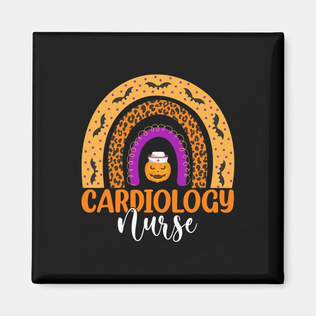 Cardiology Nurse Leopard Rainbow Halloween Pumpkin Magnet (Vorne)
