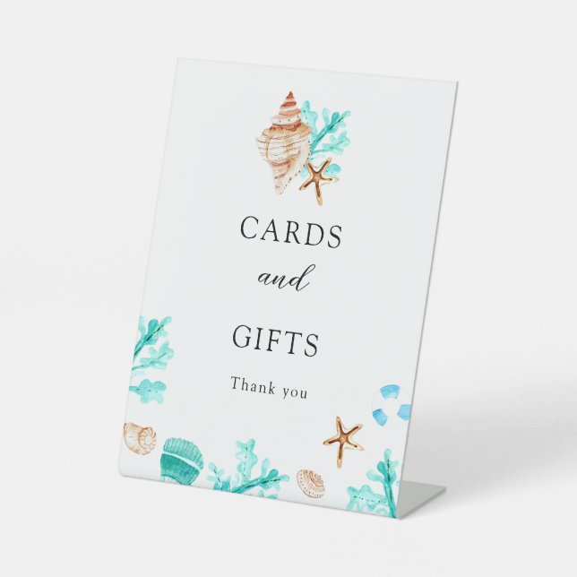 Cards and Gifts Coastal Seashell Beach Wedding Sockelschild (Vorderseite)
