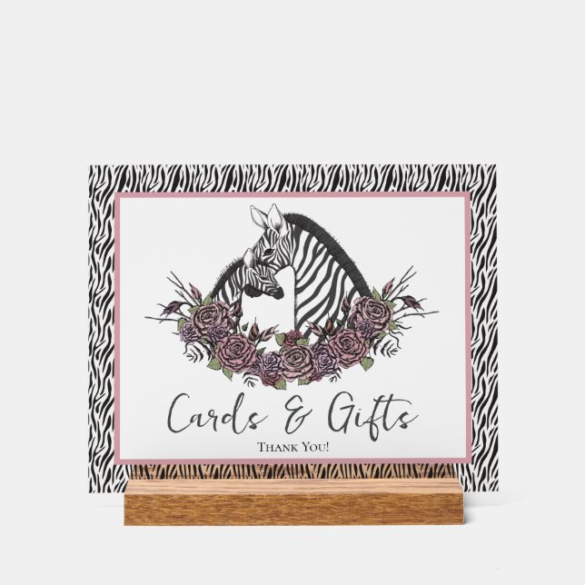 Cards and Gifts Zebra Safari Baby Shower Sign Acrylschild (Vorderseite)