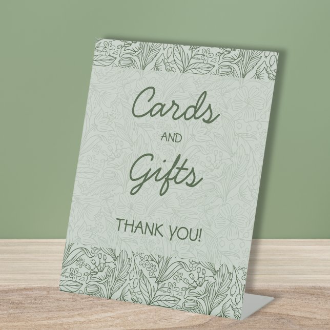 Cards & Gifts Floral Sage Green Bridal Shower Sockelschild (Cards & Gifts Floral Sage Green Bridal Shower Pedestal Sign)