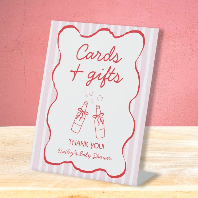 Cards & Gifts Soda Bottle Pink & Red Baby Shower Sockelschild (Cards & Gifts Soda Bottle Pink & Red Baby Shower Pedestal Sign)