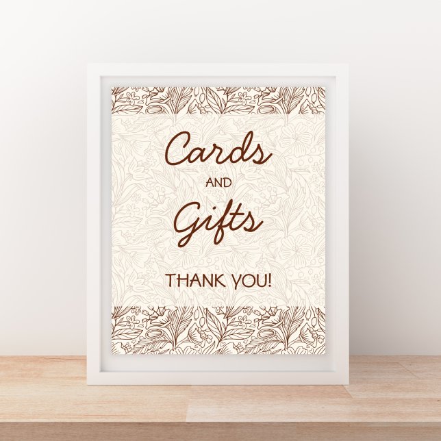 Cards & Gifts Warm Brown Floral Handwritten Font Poster (Cards & Gifts Warm Brown Floral Handwritten Font Poster)