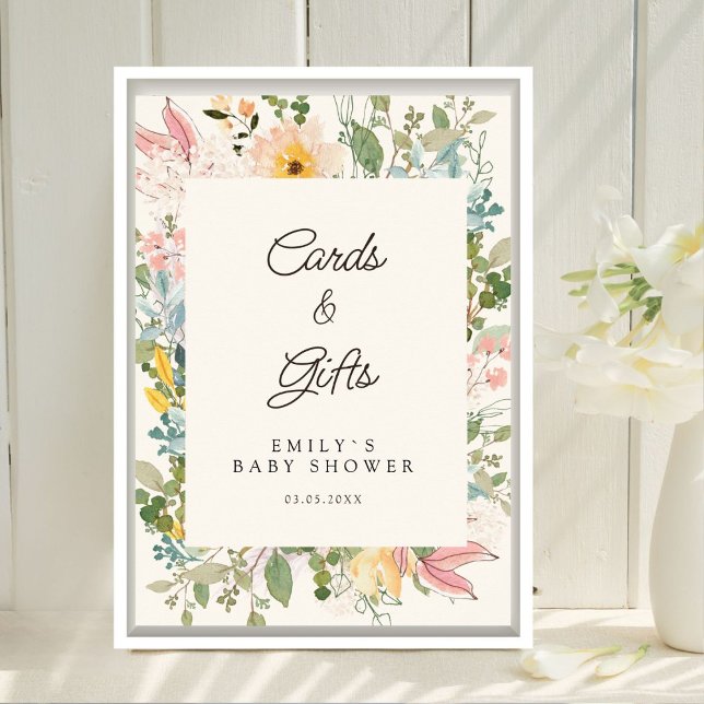 Cards &Gifts! Wildflower Garden Charm Poster (Cards & Gifts! Wildflower Garden Charm Custom Baby Shower Poster. Prints & Instant Download.)
