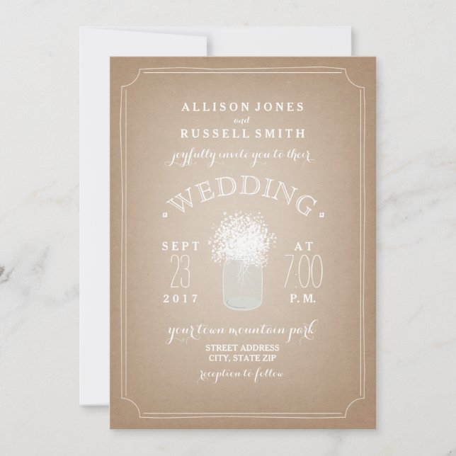 Cardstock Inspiriert Gipskraut Mason Jar Wedding Einladung (Vorderseite)