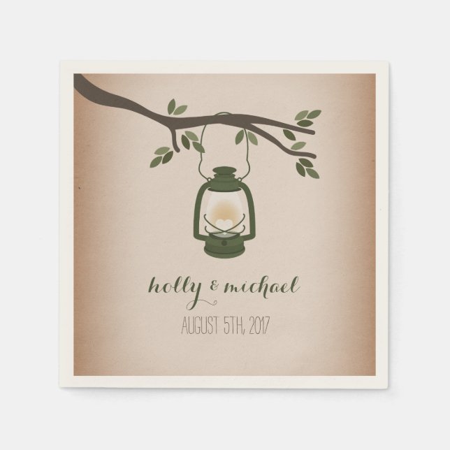 Cardstock Inspiriert Green Camping Lantern Wedding Serviette (Vorderseite)