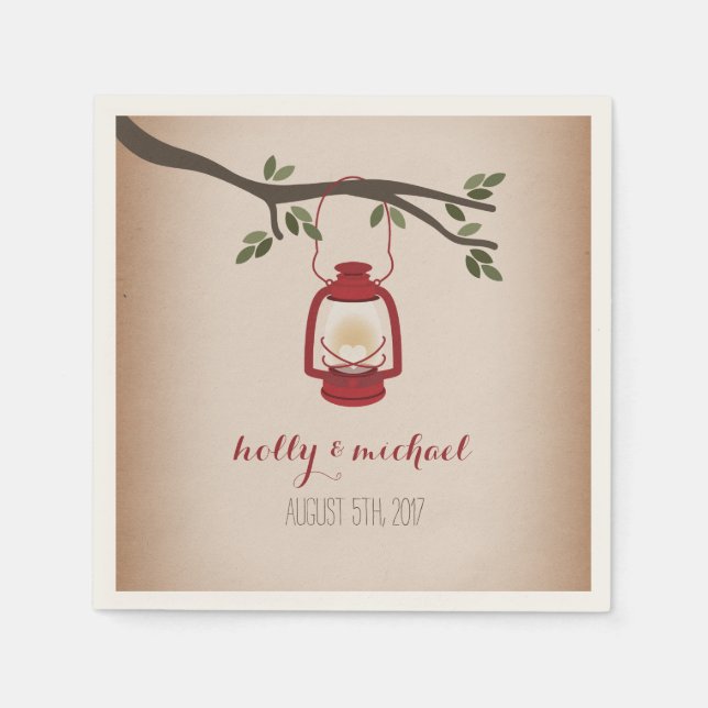 Cardstock Inspiriert Red Camping Lantern Wedding Serviette (Vorderseite)