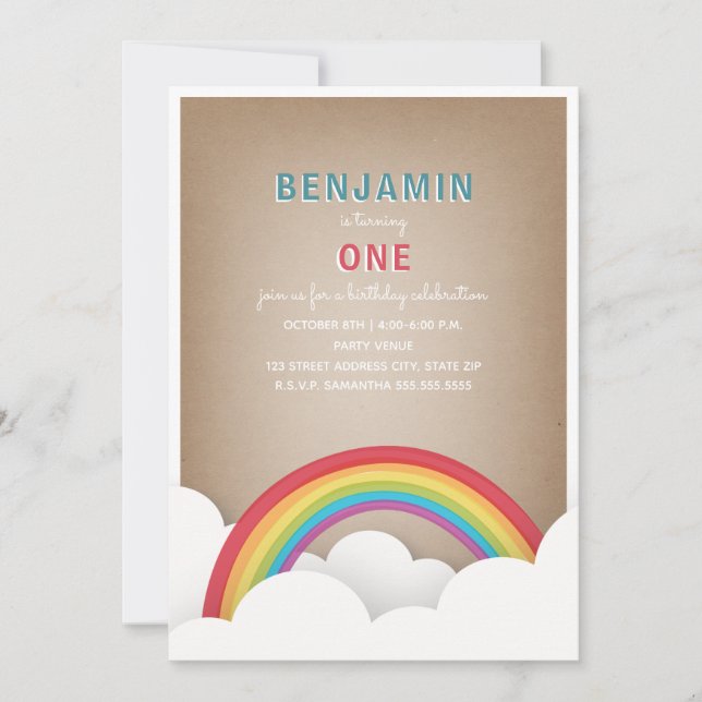 Cardstock Inspiriert Regenbogenwolken Geburtstag Einladung (Vorderseite)