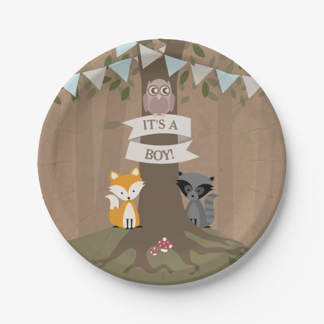 Cardstock Inspiriert Woodland Boy Babydusche Pappteller (Vorderseite)