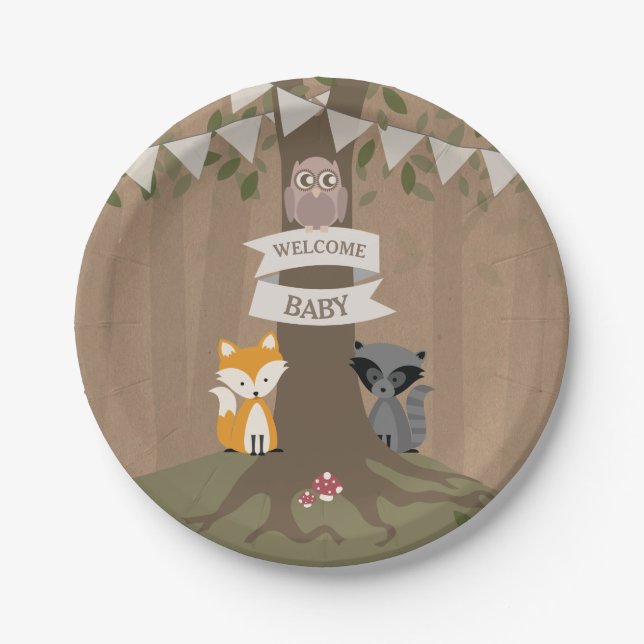 Cardstock Inspiriert Woodland Neutral Baby Dusche Pappteller (Vorderseite)